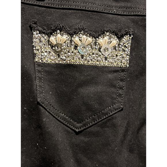 Womens Black Moda Luxe Denim Jeans Rhinestone Embellished Side Zippers 8 - Picture 11 of 11